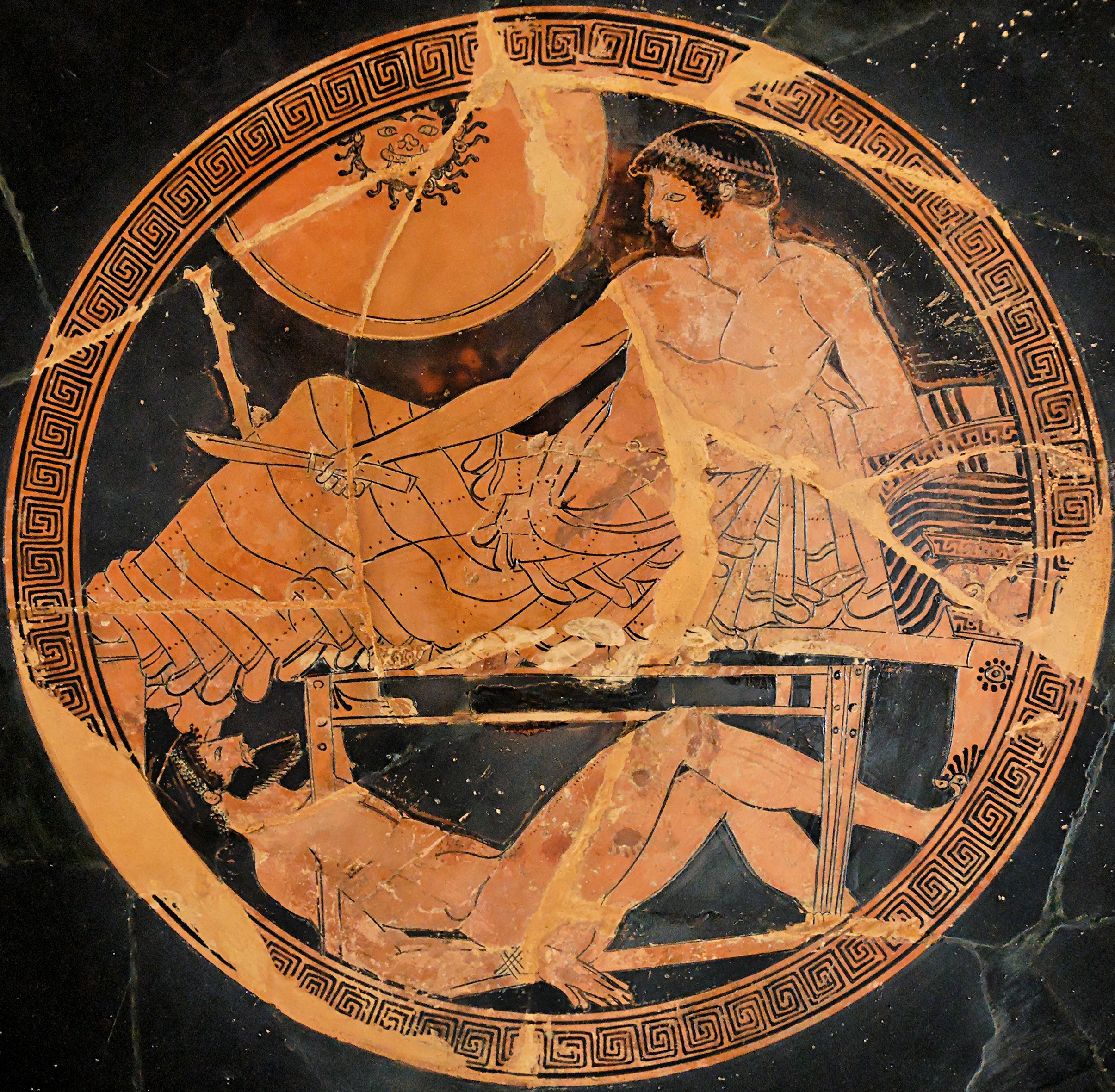 Achille et le corps d'Hector, kylix attique à figures rouges, vers 490-480 av. J.-C.